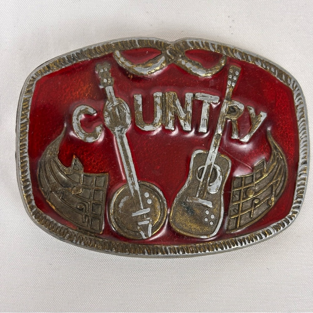 Vintage Country Music Belt Buckle 70's Western Cowboy Bluegrass Guitar Musician